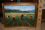 Oil Painting of Field Workers Picking Crops by Ingrid Mercedes 30 tall 40 wide