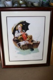 Humorous Lithograph of Old Man Fishing in Small Boat by Norman Rockweld 38 tall 32 wide