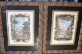 Lot of 2 Nature Drawings with Highly Decorative Border and Frame 36 tall 28 wide