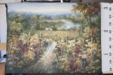 Oil Painting of Farmland Near Creek signed 36 tall 48 wide