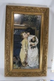 Cute Children with toy Horse or Donkey Painting and Ornate Frame