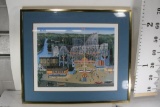 Signed Lithograph of Amusement park 54/600 33 wide 28 tall