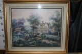 Framed Painting of Beautiful House and Bridge 