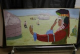 Oil Painting of Native American Chief by H. Slade 4ft x 2ft