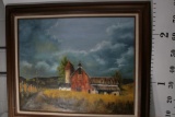 Oil Painting Of Farm signed Diane 24 tall 30 wide