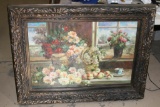 Oil Painting of Baskets of Fruit and Flowers not signed 36 tall 48 wide