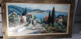 Large oil Painting of Hillside Villa overlooking ocean 5ft wide 33in tall