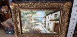 Oil painting of Oceanside hill Village with Ornate Frame 39in tall 50in wide