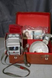 Ansco Anscoflex 2 Vintage Camera in Leather Casing and Flash with Replacement Bulbs in Storage Box