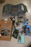 Entire Box of Various Tools, Tape Measures, Battery Chargers, Socket Wrench Set, etc. in Toolbox
