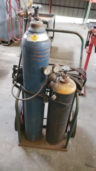 Large Oxygen Bottles with Gauges and cart