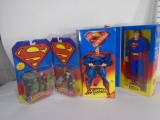 Box of Various Superman Action Figures, 2 large Superman, Lex Luthor, and Laser Superman