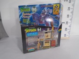 Box of Large Spawn Toys, Battle Horse with Rider and Weapons, and Spawn Alley Action Play set