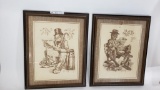 2 units Framed Art by Jim Daly of Old Man sitted while reading a newspaper 16x13