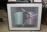 Large Framed Abstract Modern Art by Elba Alvarez 38in wide 33in tall with COA