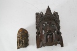 2 Units of Chinese Wooden Sculpture Heads, An Old Man, Man with a Dragon Crown