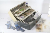 A Tackle Box Filled with Fishing Baits, Sinkers, containers of hooks etc. 14x8x7
