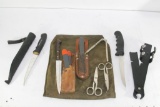 10 Units Item Fillet Knifes with Leather Sheaths Fishermans Solution, Scissors, Seafood Cracker etc.