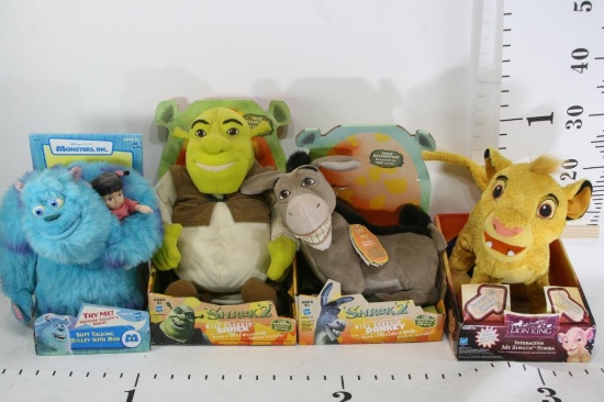 Talking Stuff Toys Shrek, Donkey,Lion king & Monsters Inc Avg size of 12 inches. 4 units