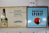 Tin Jameson Whiskey Metal Ad Sign 3.5 X 2 ft Framed American Spirit Cigarettes Metal Ad Sign 2x2 ft