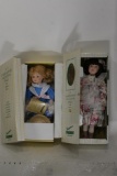 Connoisseur Collection Ceramic Porcelain Dolls Girl in Blue & Pick Dresses 2 units