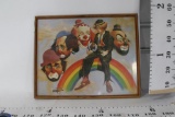 Framed Painting of Various Clowns on a Rainbow 28in long 24in tall signed Oberstein