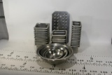 Various Metal Condiment Trays, Various Mixing Bowls, and Strainer Tray Approx 30 Units