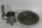 Antique or vintage pewter Large Cup w/ lid and bowl 12