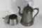 Antique or vintage pewter tea pot 12x6x10 inches and a cup with lid 5x6 inches. 2 units