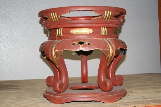 18th century wooden Asian pot vase statue stand, approx 18"x18"