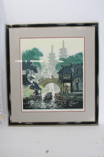 Framed Asian Art Signed Numbered & Engraving 26"x26"