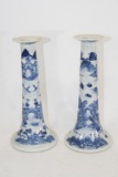 Asian Candle Holder Ceramic/Porcelain Hand painted 2 units 10 inches