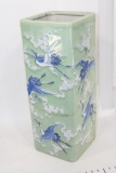 Large Vase with Cranes In the Clouds Design Handpainted H 24 inches X W 9 inches