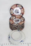 Asian Porcelain/Ceramic Plates Handpainted Flower Design 9 units 8.5 inches.