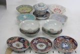 Assorted Small Collectible Asian Dinnerware Porcelain/Ceramic Plates, bowls, Saucers Etc. 14 units