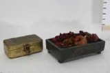 2 Small Metal Case/Container possibly brass/bronze and cast iron. 3x6x2