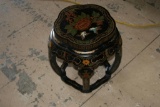 Chinese Asian Influence Carved Wood Decorative Foot Stool 17in Diameter 18in tall