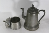 Antique or vintage pewter tea pot 12x6x10 inches and a cup with lid 5x6 inches. 2 units