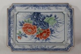 Imari Chinese Asian Antique Platter Porcelain Ceramic Handpainted Floral Design 13in Long 9.5in Wide