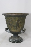 Antique or Vintage  Brass Vase in stone 10in Wide 11in Tall
