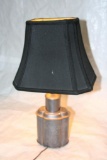 Antique or Vintage  Pewter Lamp with Chinese characters black lampshade 19x7x10 inches