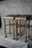Pair Iron Pedestals with square stone top 26 Tall 12x12 wide / deep inches. 2 Units