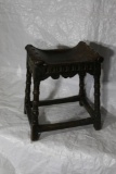 Antique Spanish Wooden Leather Stool 21x13x18 inches