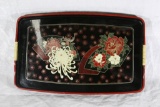 Vintage Asian Hand painted wooden tray apprx 13x19x2
