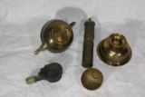 Antique Vintage Brass Tea Pot, Bowl, Pepper Grinder, cocktail mixertop Cast iron piece 5 units