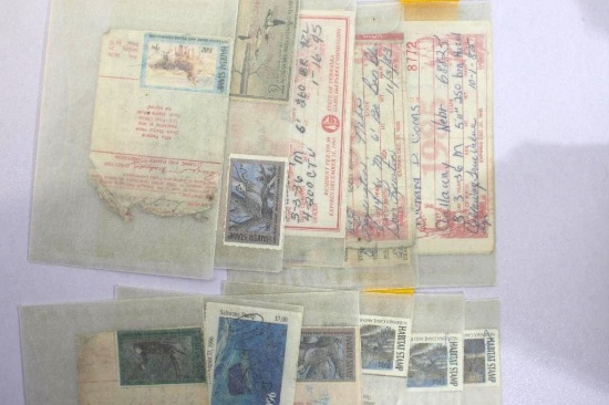 Various Antique Collectible Stamps In Protective Envelopes Various Value and Vintage Hunting Permits