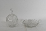 Glass Press Bowl & Chrstal bowl approx 7x8