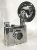 Decorative Chrome silver colored Vintage camera 9x11x3