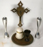 Silver Candlesticks...Nambe Religious Collections, Crucifix, Altar Accessories candle holder. etc