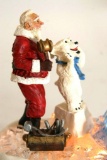 Christmas Decorative Collection of a Lighted Santa Claus and a Polar bear. approx 6x7x3